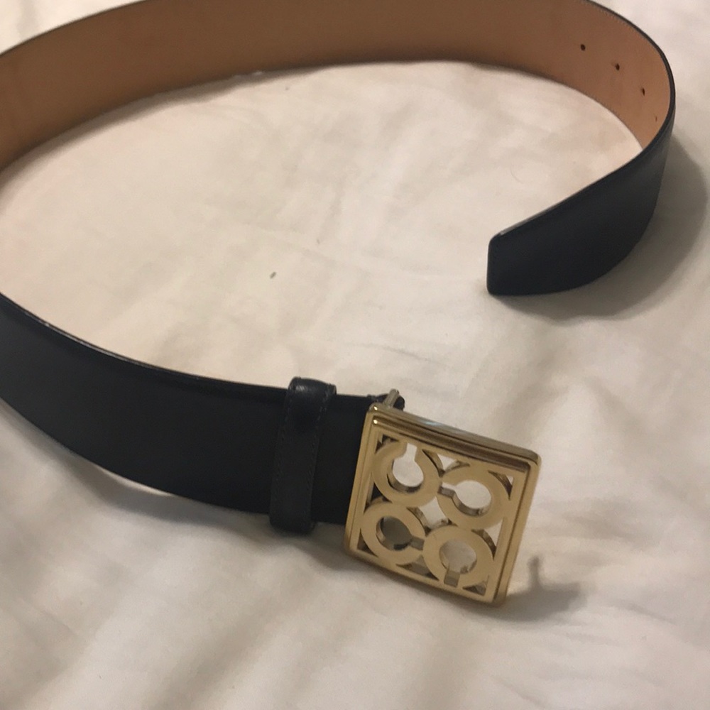Navy leather coach signature belt